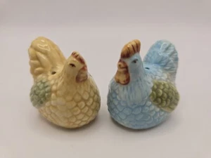Vintage Chicken Hen Blue & Yellow Salt & Pepper Shakers - Picture 1 of 6