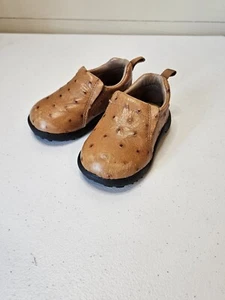 Toddler Roper Brown Leather Ostrich Baby Kids Shoes Size 4 Western Slip-on Moc - Picture 1 of 9