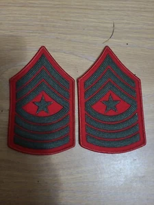 PAIR OF Female USMC E-9 SERGEANT MAJOR CHEVRONS, Green Red alpha - Picture 1 of 2