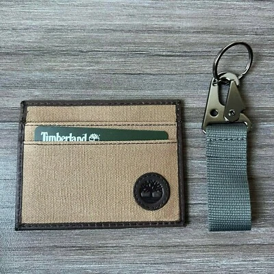 Timberland Khaki Canvas Card Case With Key Fob Ring Wallet NP0439/67 Set  - Image 1 of 4