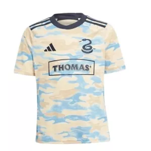 Philadelphia Union Jersey Men Large adidas 23/24 Away Kit Camo Blue Tan Slim MLS - Picture 1 of 3
