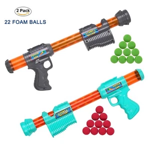 Air Popper Guns Set 2 Guns 22 Foam Balls TOYS Outdoor/Indoor Gift For Kids 6Y&up - Picture 1 of 8