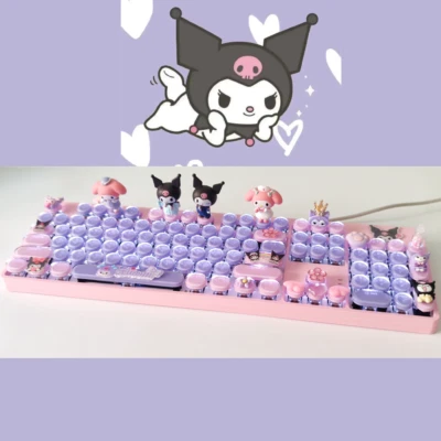Kuromi Cute Mechanical Keyboard Hot-Swappable Shaft PBT 83/104 Key Handmade Gift - Image 1 of 4