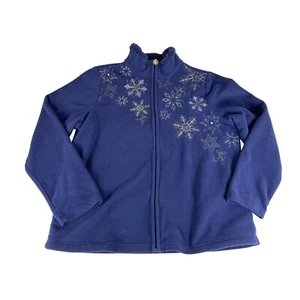 Jason Maxwell Women's Jacket Top Blue Embroidered Long Sleeve Zip Sherpa Coat XL - Picture 1 of 6