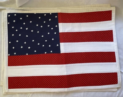 Set of 4 Cloth USA Flag Placemats READ - Image 1 of 4