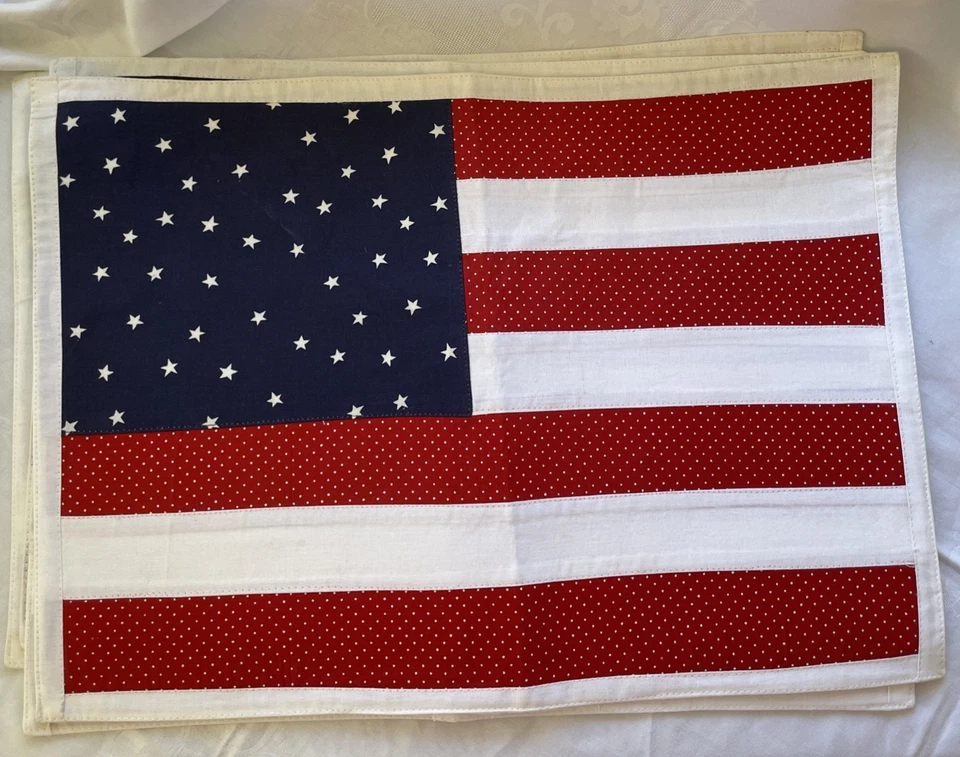 Set of 4 Cloth USA Flag Placemats READ - Image 1 of 4
