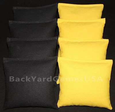 CORNHOLE BEAN BAGS Black & Lite Yellow 8 All Weather Resin Filled  - Image 1 of 2
