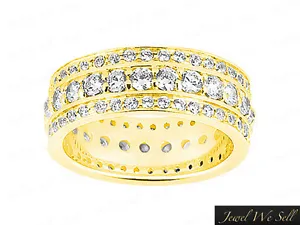 2.25Ct Round Brilliant Diamond 3Row Eternity Band Wedding Ring 14K Gold G SI1 - Picture 1 of 8
