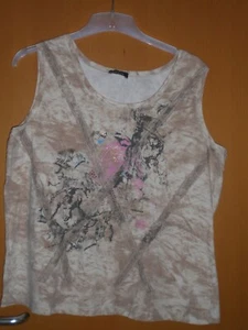 BIANCA stylisches Damen Spitzen Träger Top Tunika batik taupe beige Gr 44/ 46 - Bild 1 von 8