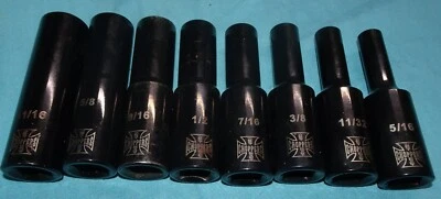 lote de 8 WEST COAST CHOPPERS / JESSE JAMES 1/2" Drive 6pt. Enchufe profundo estándar Foto 1 de 4