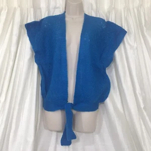 Johnny Appleseeds Tie Front Cardigan Sweater Vest Vintage Turquoise Free Size - Picture 1 of 5