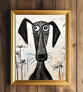Dog's Day Modern Art Drawing of a Dog Black and White Original Painting - Picture 1 of 4