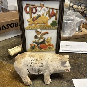 R.B. Rice’s Country Store Wurst hier verkauft Kreidegeschirr Schwein Werbung Handelsschild - Bild 1 von 14