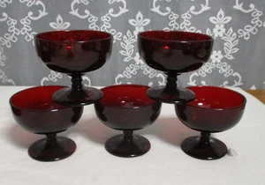 5 - Vintage Anchor Hocking Royal Rubinrot Glas Fuß Sherbet Dessert Tassen - Bild 1 von 6