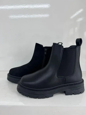 LADIES CHUNKY HEEL CHELSEA BOOTS PUNK GOTH RETRO ARMY COMBAT ANKLE FASHION SHOES