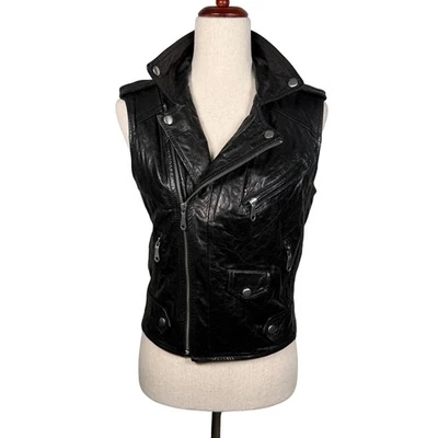 Chaleco de motociclista de cuero negro Rebecca Minkoff chaqueta sin mangas XS ropa de calle Foto 1 de 4