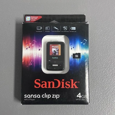 SANDISK Sansa Clip Zip 4GB MP3 Player FM Radio Voice Recorder NIB Black - Image 1 of 4