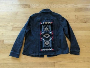 Western Jean jacketblavk Denim  Aztec Pendleton wool w/Red & white XL - M59 - Picture 1 of 9