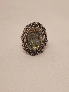 Anillo concha de abulón de plata de ley vintage, firmado UNCAS, 4,07 g, talla 6 - Imagen 1 de 22