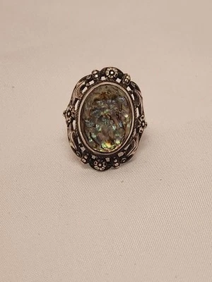 Vintage Sterling Silver Abalone Shell Ring, Signed UNCAS, 4.07g, size 6 - Image 1 of 4