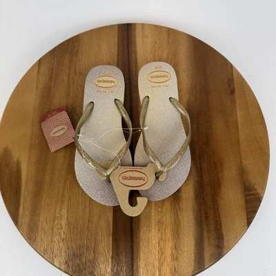 Nuevas Chanclas Para Mujer Havaianas Dorado Brillo Informales Cómodas Tanga Sandalias Talla 6 Foto 1 de 4