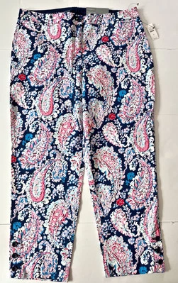 Pantalones Talbots Perfect Crop Paisley Mujer 12 Azul Rosa Pierna Ajustada Elastizados Playa Nuevos con Etiquetas Foto 1 de 4