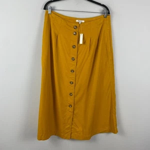 Madewell senfgelb Terrasse Knopfleiste Midirock Größe 14 Taschen - Bild 1 von 12