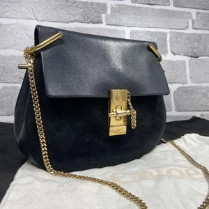 Bolso de Hombro Chloe Cuero Negro Drew Gamuza Cadena 17×22-20×6-8cm - Imagen 1 de 9