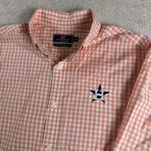 Vineyard Vines Classic Fit Tucker Shirt Uomo M Arancione Houston Astros MACCHIA - Foto 1 di 10