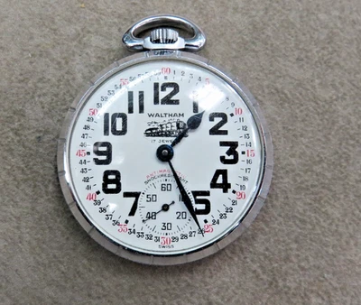 VINTAGE WALTHAM RAILROAD POCKETWATCH, 17J, SWISS, 49 m/m, Red & Blk Min Markers - Image 1 of 4