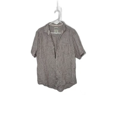 Report Collection Heritage XL Brown Stripe 100% Linen Button Shirt Men - Image 1 of 4