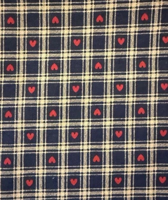 Fabric Traditions Fabric Country Blue Squares Red Hearts 42 x 44” - Image 1 of 3
