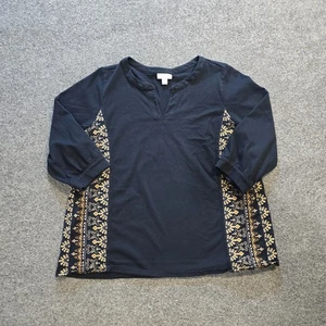 J Jill Top Damen Größe Large Zierlich Blau Bestickt Boho V-Ausschnitt Freizeit Capsule - Bild 1 von 9
