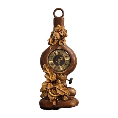 Rare OOAK Handmade Wall Clock Leather Formed Large free form Brown 22"H  - Image 1 of 4