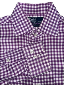 Polo Ralph Lauren Regent Custom Fit Herren 15|M Lila Gingham Kariert Knopfleiste - Bild 1 von 6