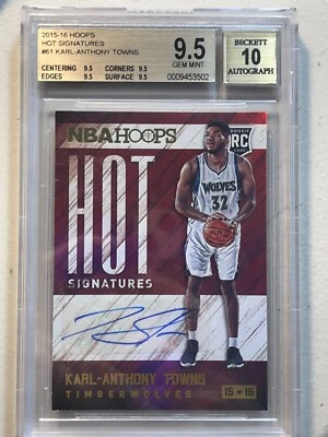 Karl-Anthony Towns BGS 9.5 10 2015-16 Panini Hoops Hot Rookies Auto Autograph RC - Image 1 of 2