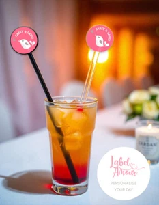 PERSONALISED Bird Wedding Favour Clear Cocktail Stirrers Swizzle pack of 12 - Picture 1 of 3
