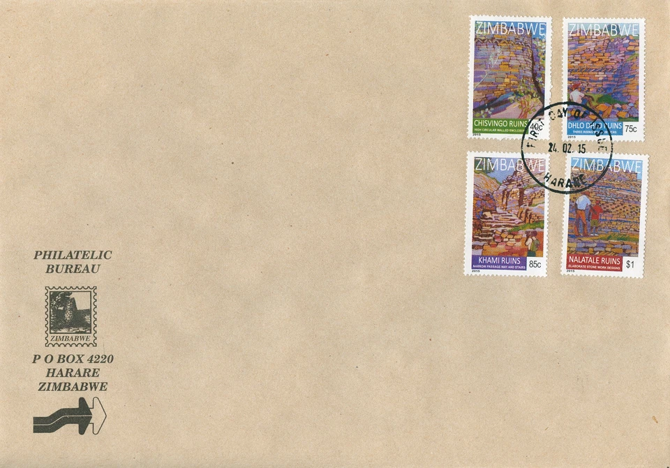 Zimbabwe Stamps 2015 FDC Major Drystone Ruins Architecture Tourism 4v Set - Image 1 of 1