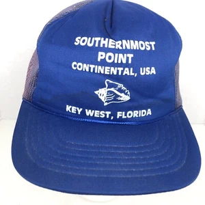 Vtg Key West Florida Southernmost Point Continental USA Trucker Hat Cap Blue - Picture 1 of 8