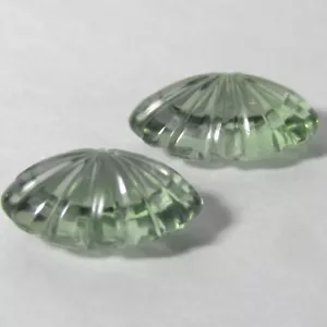 14.56Ct Genuine Natural Green Amethyst (prasiolite) Oval Flower Carving Pair - Picture 1 of 4