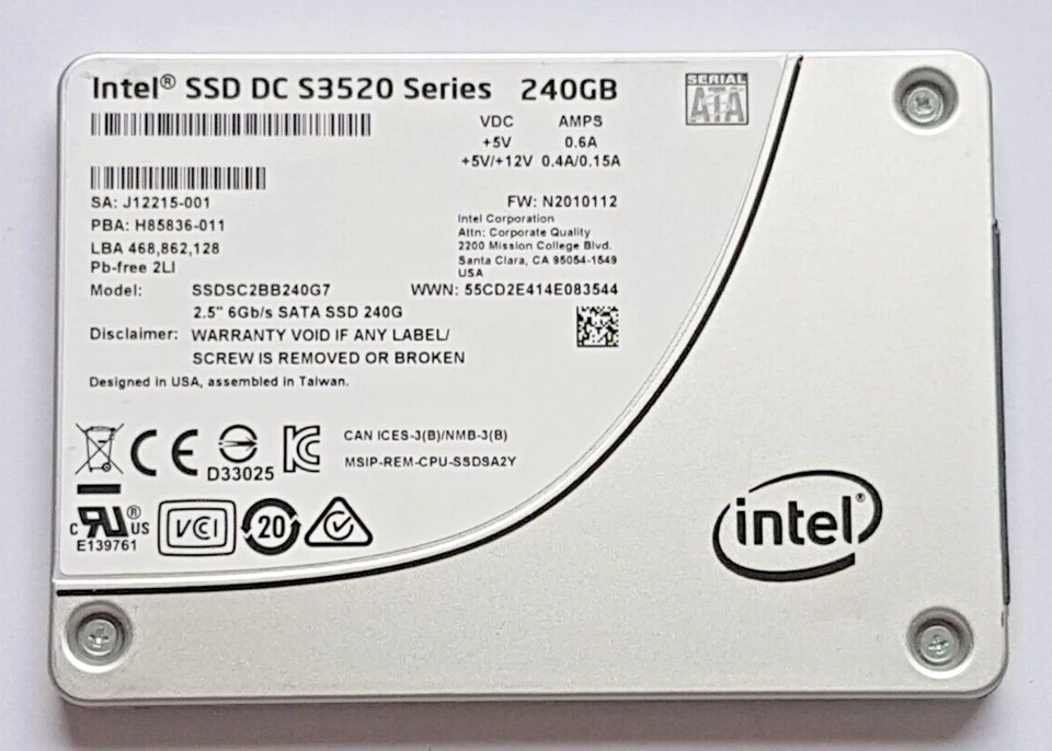 240 GB SATA III Intel SSD Dc S3520 Serie SSDSC2BB240G7 SFF MLC 2.5 " Disco - Immagine 1 di 1