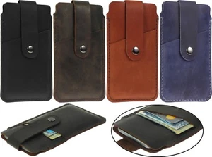 HANDCRAFTED OF COWHIDE POUCH WITH STRAP AND CARD POCKET CASE COVER FOR PHONE - Picture 1 of 12