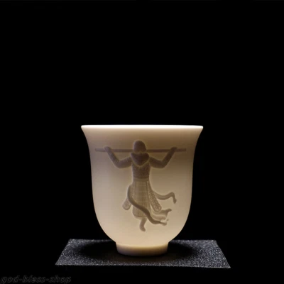 Taza de té personal 150 ml taza de té de porcelana de jade hecha a mano tallada relieve de flores Foto 1 de 4