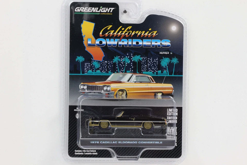 1:64 Greenlight 1976 Cadillac Eldorado Convertibile Nero-Oro California Lowri - Immagine 1 di 1