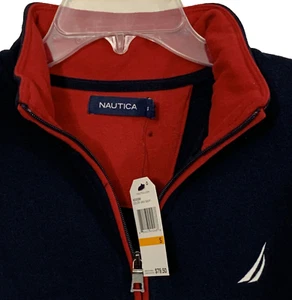 Small Nautica Sweater Mens Fleece 1/4 Zip Pullover Red White Blue Sport NEW Z1 - Picture 1 of 8
