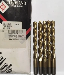 "Juego de 5 brocas Jobber Cleveland C16693 15/32"" acero cobalto TiN 135° 2075TN" - Imagen 1 de 11
