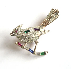 Vintage signierter römischer Vogel - Kardinal Strass Brosche - mehrfarbige Baguetten - Bild 1 von 4