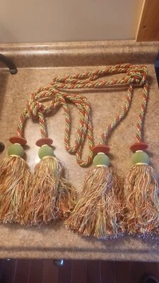 JUEGO DE CORTINAS DE COLECCIÓN 31 pulgadas total borlas dorado granate verde 31 pulgadas Foto 1 de 4