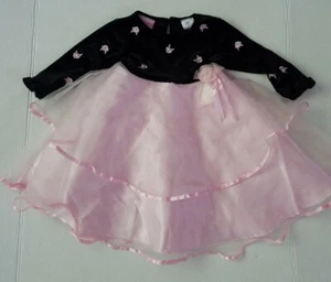 Baby Dress Heartworks Pink Black 12 Month Floral Sheer Ruffle Doll Velour Vtg - Picture 1 of 6