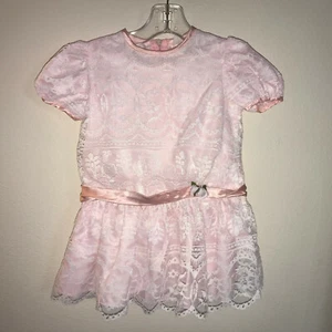 Vintage Small Wonder Dress Drop Waist Lace Overlay Sears Union Tag Girls Size 3T - Picture 1 of 12